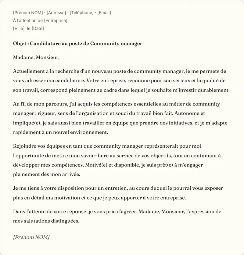 Exemple de lettre de motivation community manager